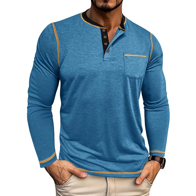 

Men s Plus Size Long-Sleeve T-Shirt, Men s Four-Button Shirt, Plus Size Round Neck, Quick-Dry XXXL синій