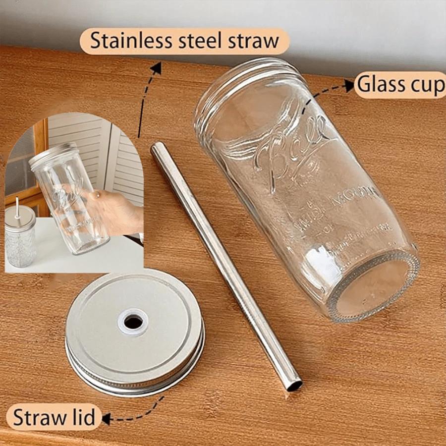 Ins Style Clear Glass Cup With Straw Lid Large Capacity Heat Resistance Boba Milk Tea Glasses Coffee Mug Juice Cold Drink Cup