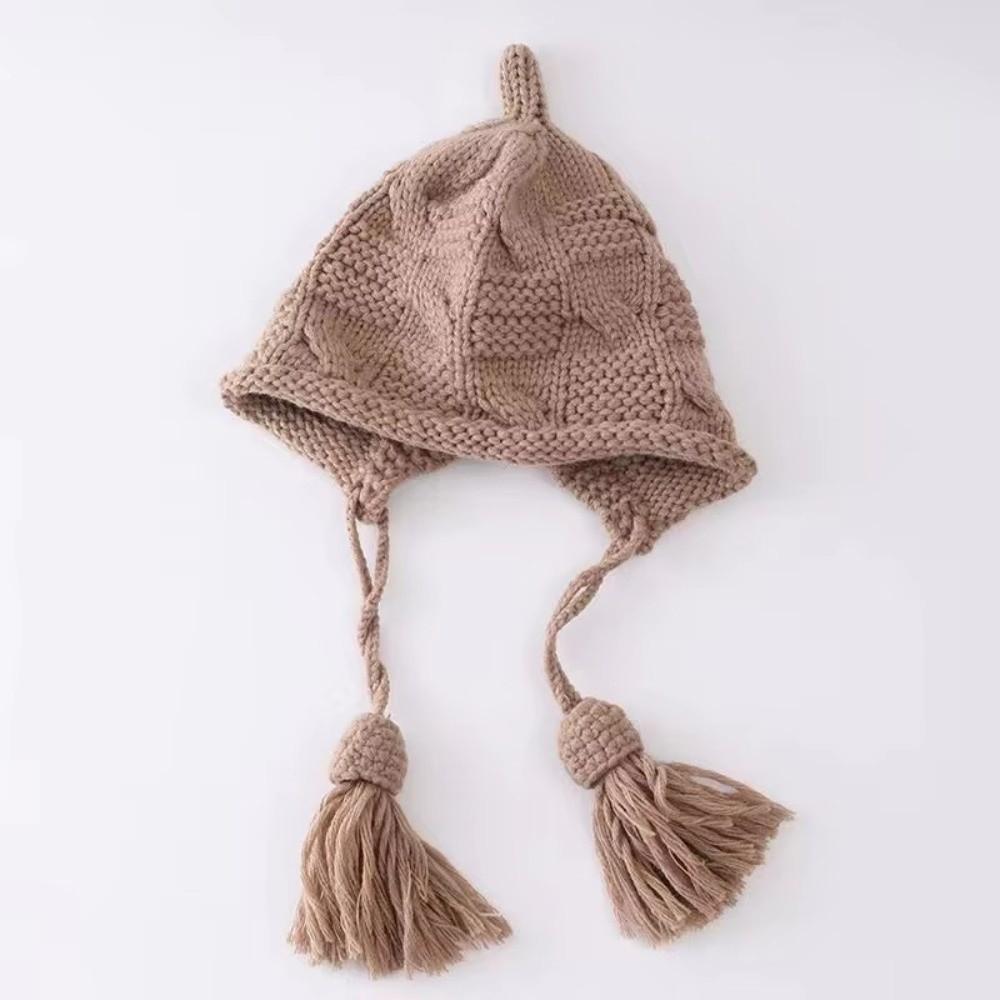 Windproof Knitted Wool Hat Tassel Warm Headgear Fashion Ear Protection Cap  Winter