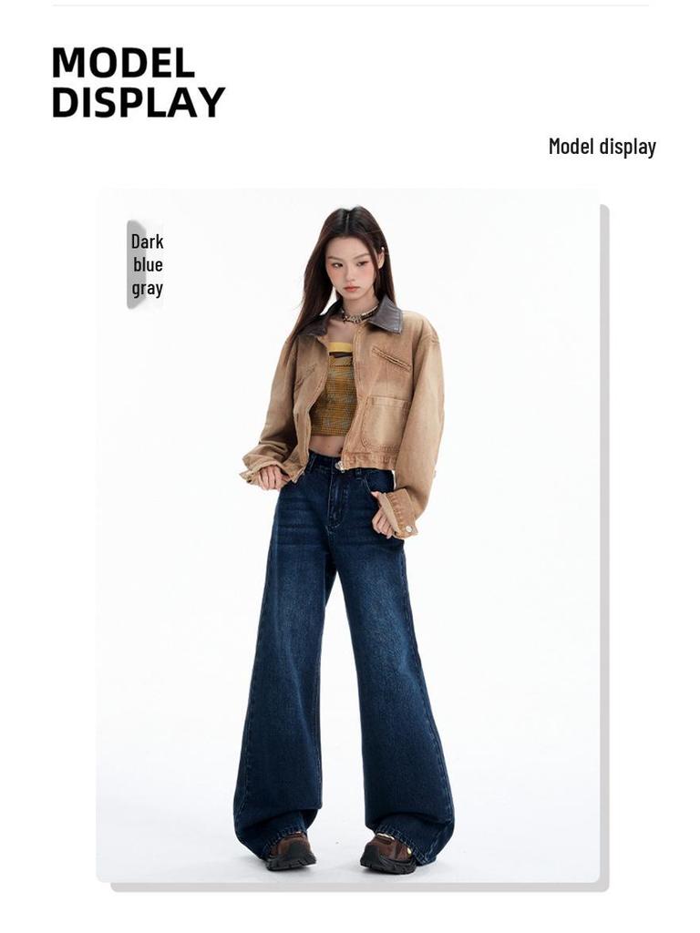Dam 2025 Höst Retro Vida Ben Låg Midja Lätt Utsvängda Lösa Jeans