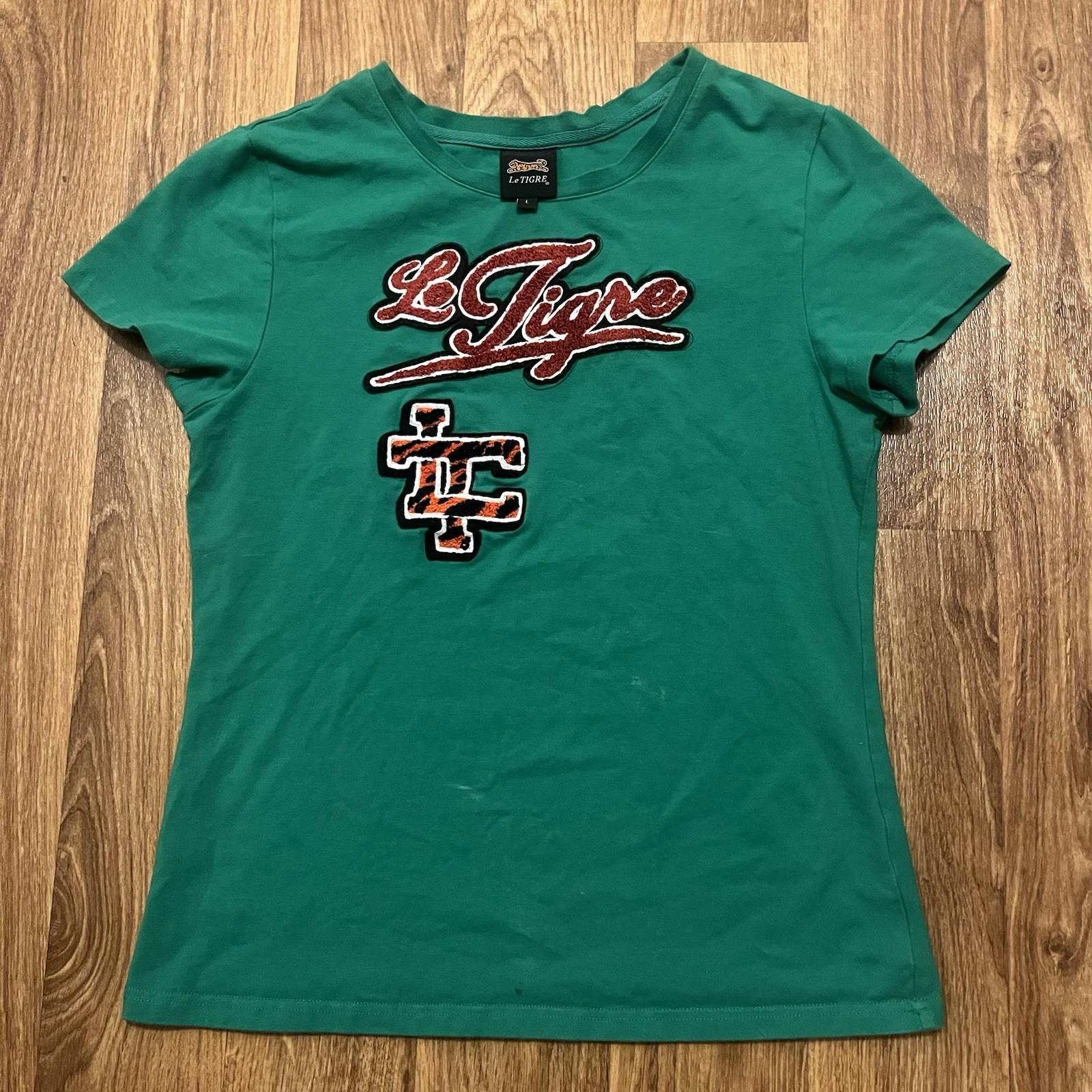 Le Tigre Shirt Women Green Embroidered French Classic Logo Short Sleeve XL