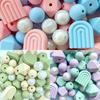 40PCS Rainbow Arched Silicone Beads, Including 12/14mm Beads, Suitable for DIY Jewelry Making and Keychain Accessories.