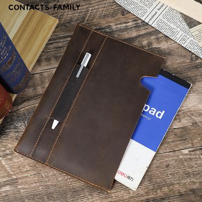 Crazy Horse Leather A5 Notebook Holster With Pen Slot Handmade Cowhide Simple Wipe Notepad Envelope