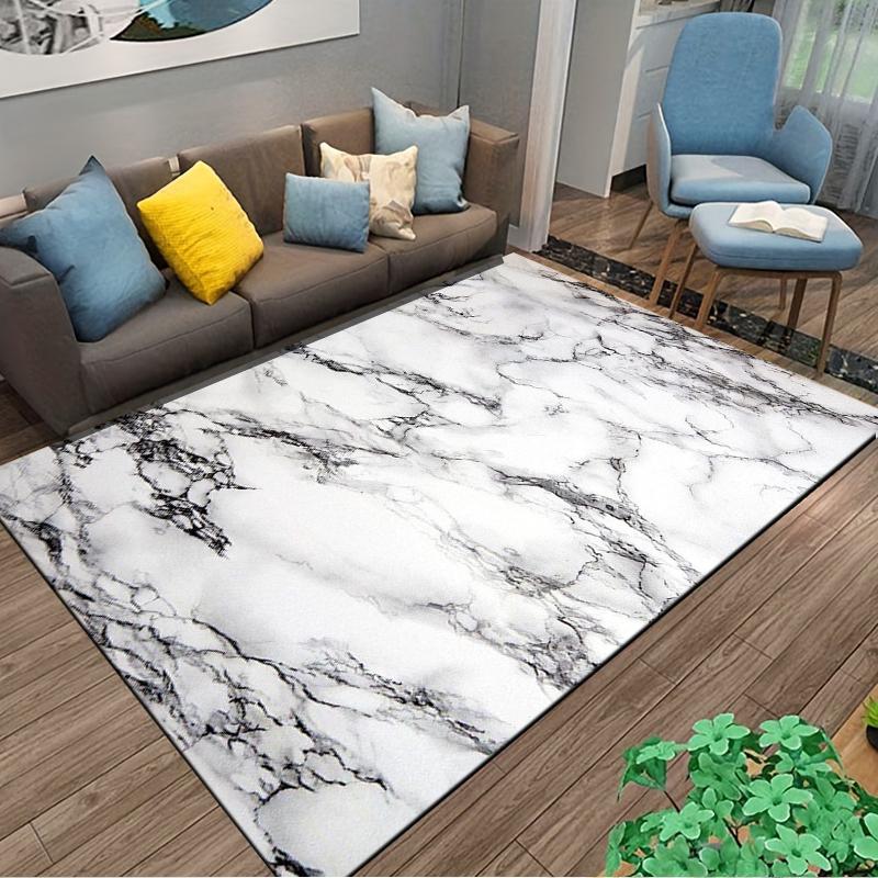Marble Pattern Area Rug, Modern White and Black Carpet for Home Decor Suitable for use as an anti-slip for living room bedroom sofas