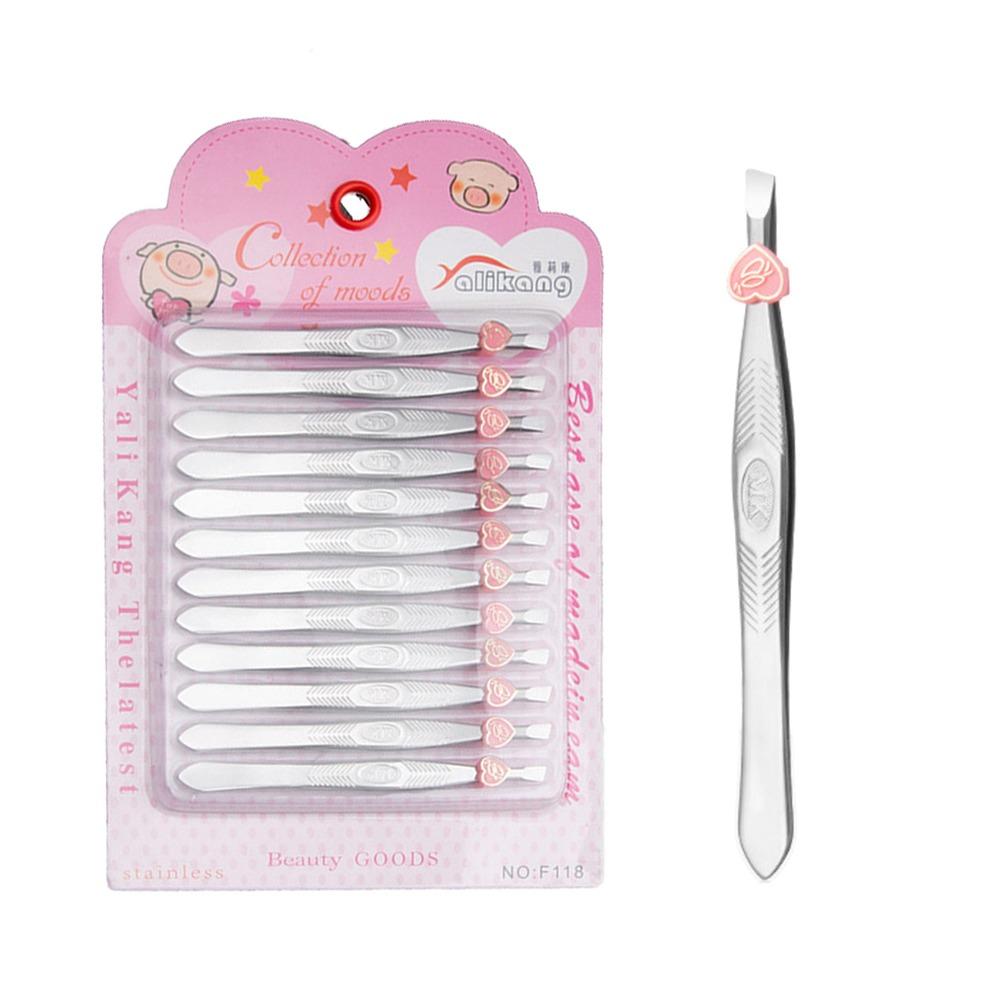 12PCS Straight Mouth/Diagonal Eyebrow Grooming Tweezers Hair Removal Tweezers  Makeup Tools