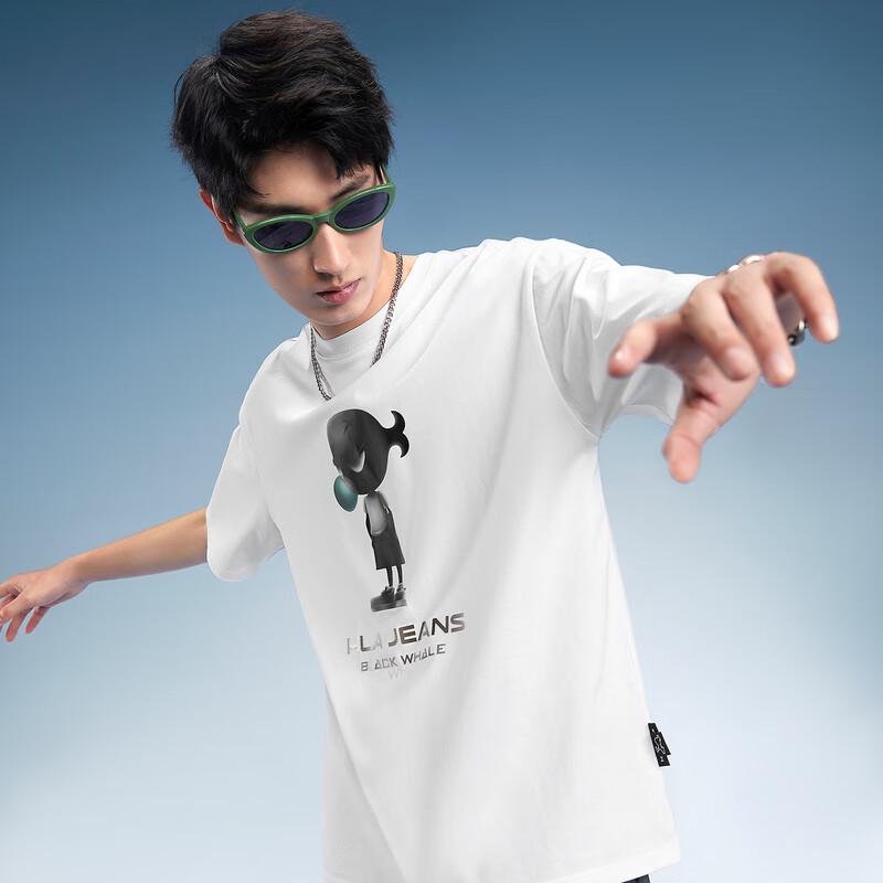 HLA Black Whale Men's Printed Round Neck T-Shirt