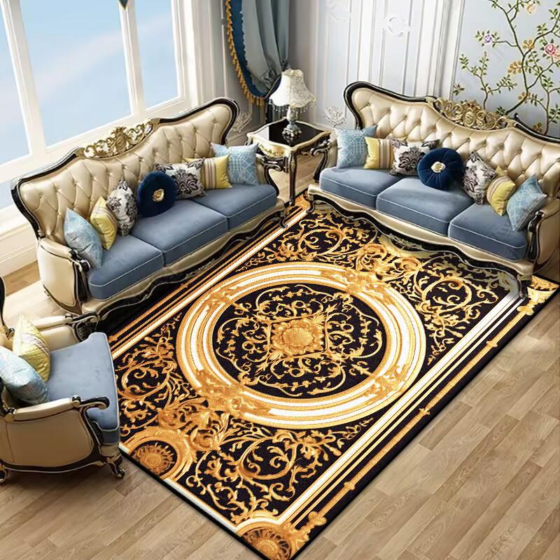Retro Golden Luxury Carpet Large Living Room Decoration Home Rugs Non-slip Bedroom Mat Customizable Coffee Table Lounge Rugs