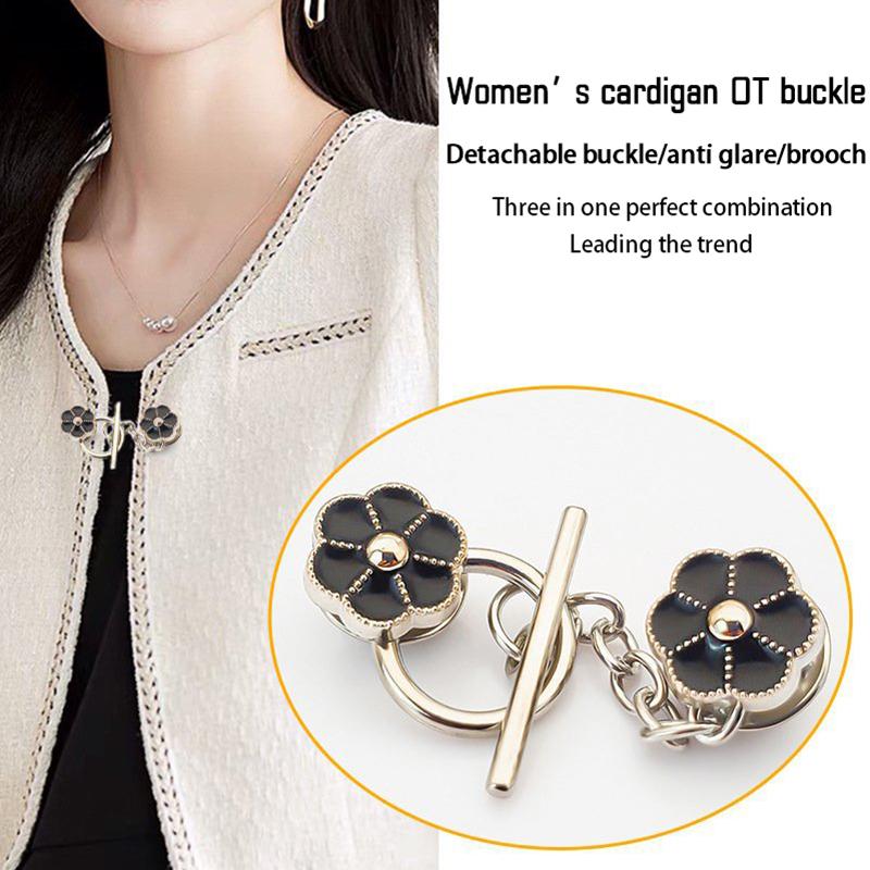 Anti-Light Brooches French Pearl Flowers Chain Brooch Removable Nail-Free Neckline Fixed Pin Coat Decorative Buckle