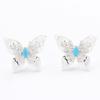 New exquisite diamond-encrusted blue butterfly earrings gold and silver brushed craft stud earrings 925 silver needle women's earrings
