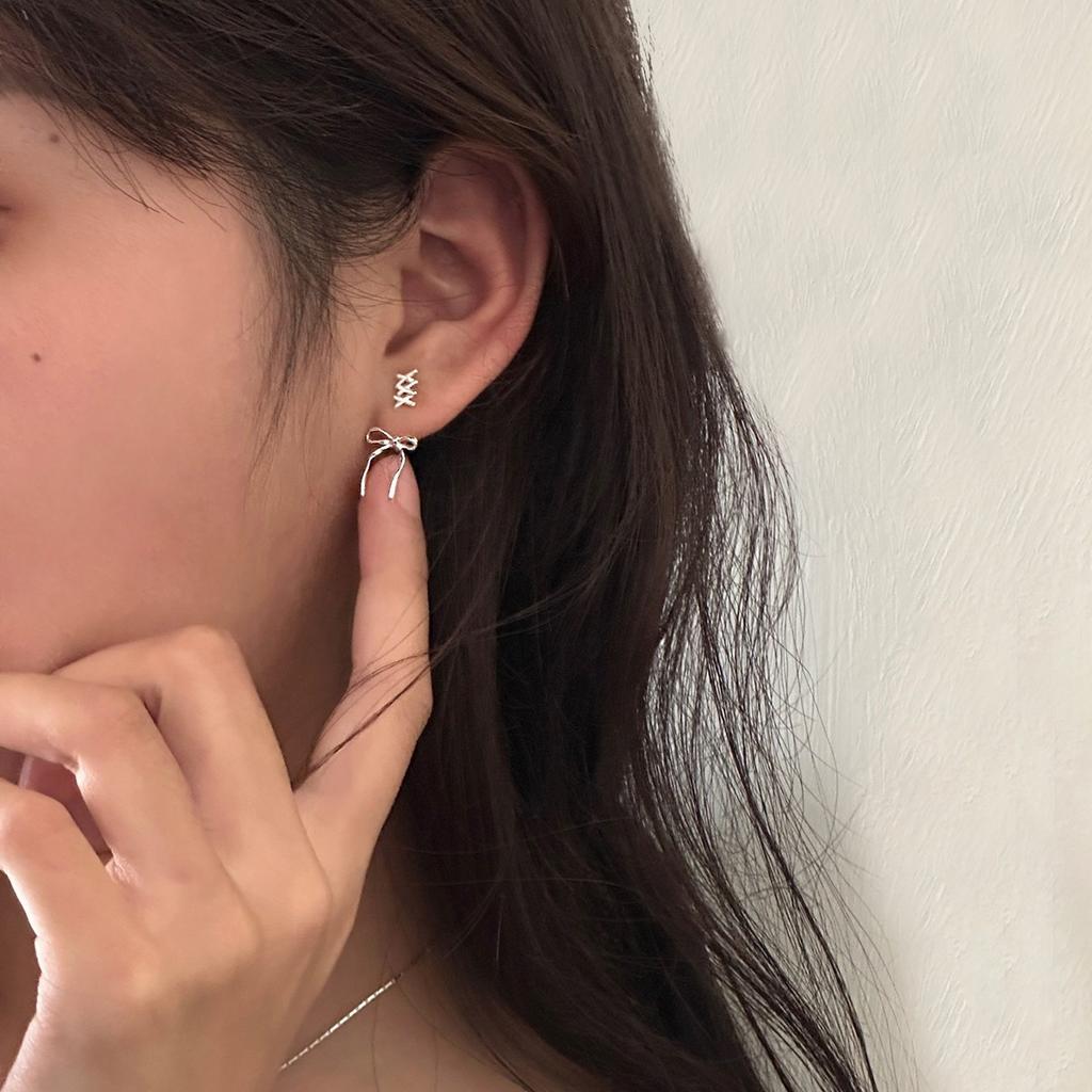 Bow Stud Earrings Niche Design High-End Ear Clips Sterling Silver Needle Earrings Women