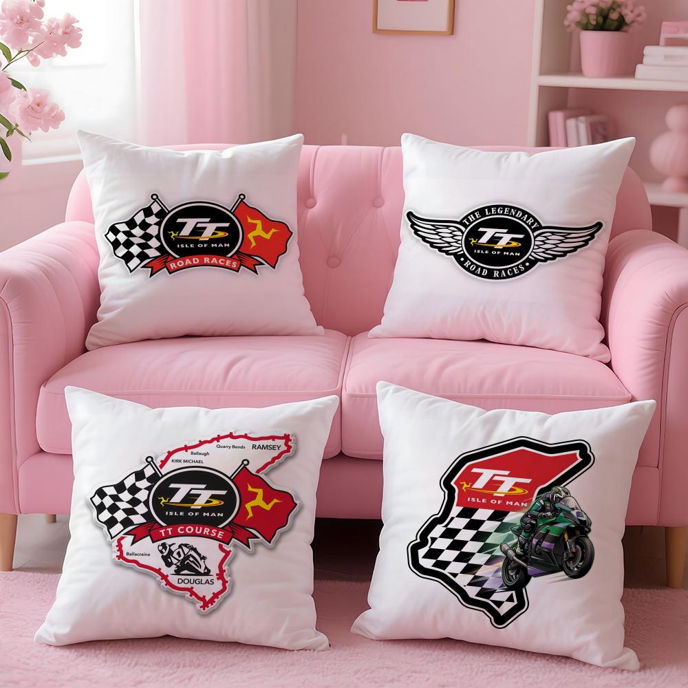 I-Isle Of Man Tt Cushion Cover Plush Fabric Soft Double-Sided Printed Invisible Zipper Sofa Pillow Case Home Decor