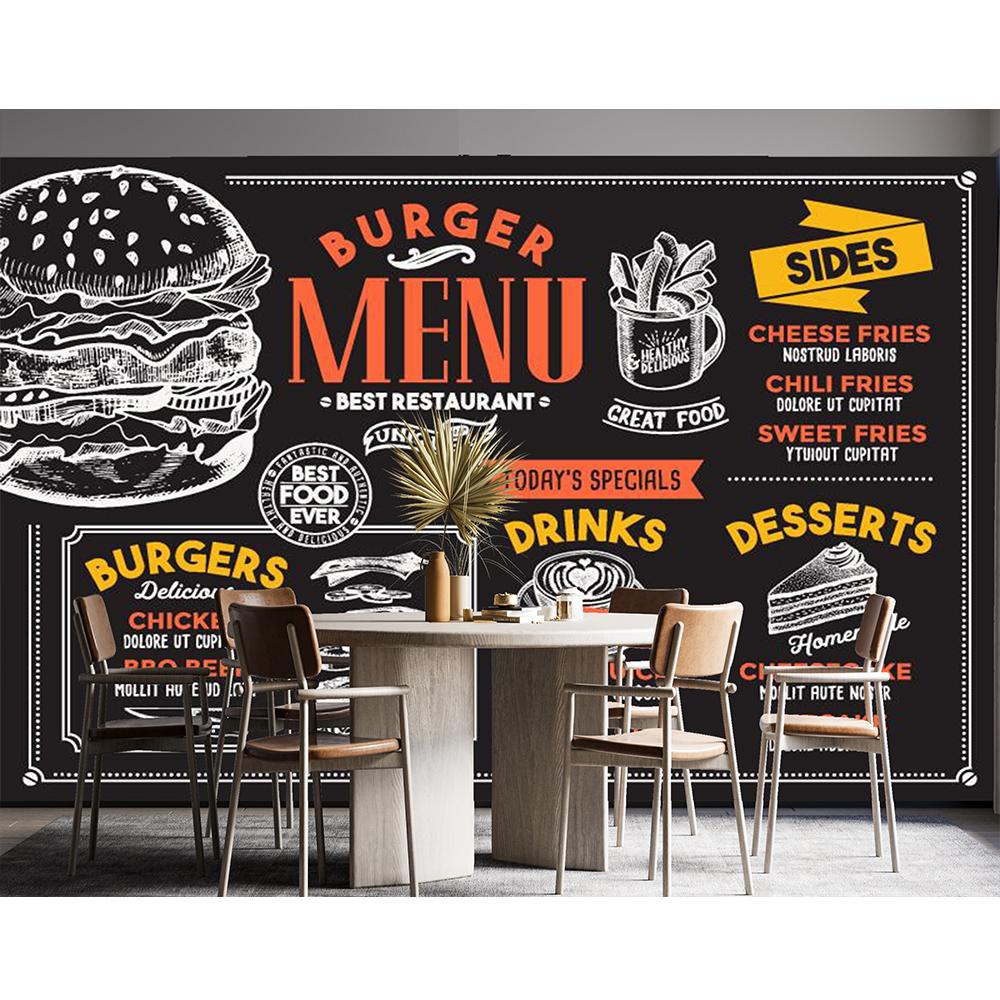 Brick Wall Fast Food Mural Restaurant Industrial Decor Fried Chicken Burger Mural Pizza Snack Bar Decor Wallpaper
