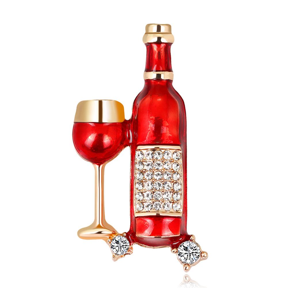 Women Fashionable Chic Wine Bottle Wineglass Brooches Breastpin Halloween Party Jewelry