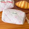 Cotton Pink Ribbon Bow Makeup Bag With Breathable Design For Students And Daily Use