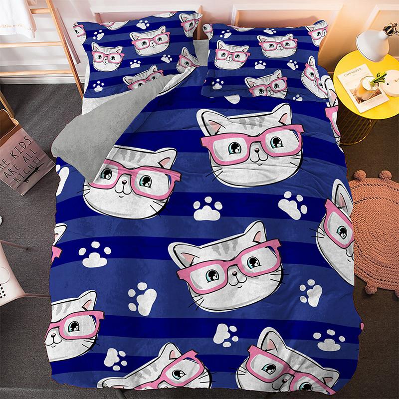 Claws Duvet Cover Set Cartoon Animals Cute Cat Print Polyester Comforter Cover King Queen Size For Kids Girls Women Bedding Set