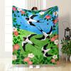 Swallow Birds and Floral Meadow Design. Flannel Blanket for Bedroom, Living Room, Sofa, and Nap Sofas.