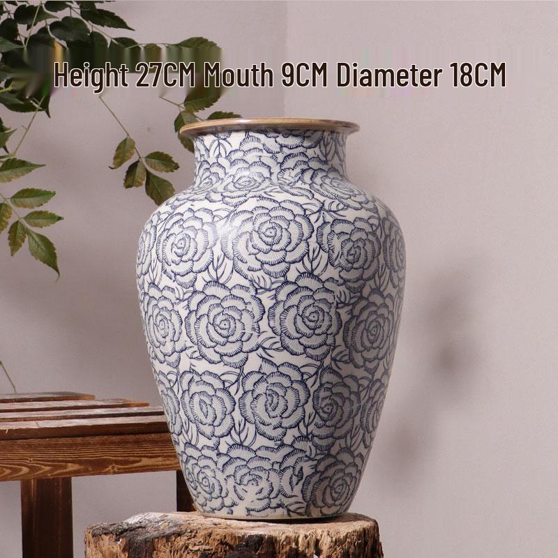 Chinese Retro Blue and White Porcelain Vase for Floral Arrangements