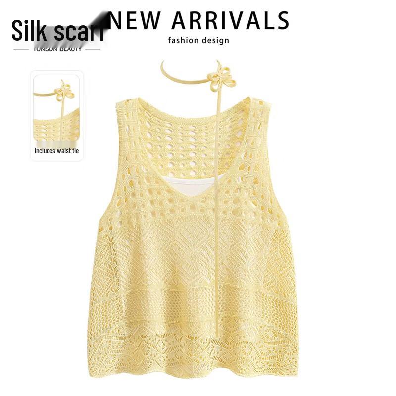 Women s Summer V-neck Hollow-Out Knit Pullover Top One Size