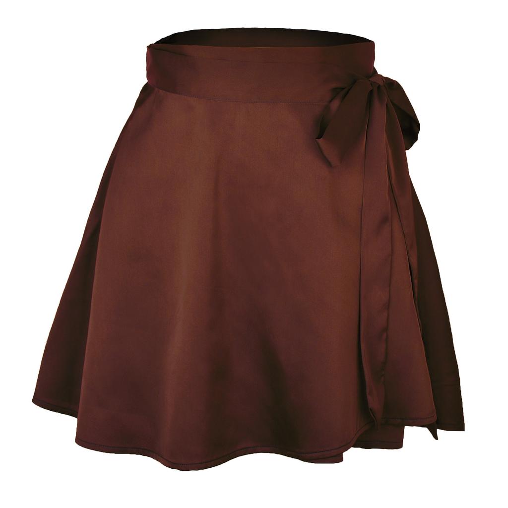 Solid Color Skirt High Waist Fashionable One Piece Lace Up Short Skirt Chiffon Satin Wrapped Mini Skirt
