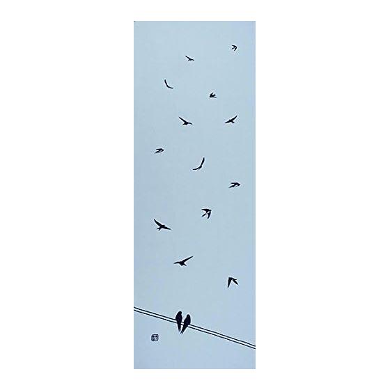 Somen Anbo Tenugui Swallows Flying Light Blue Hand-Dyed 100% Cotton Tokka Made in Japan 35cm x 100cm