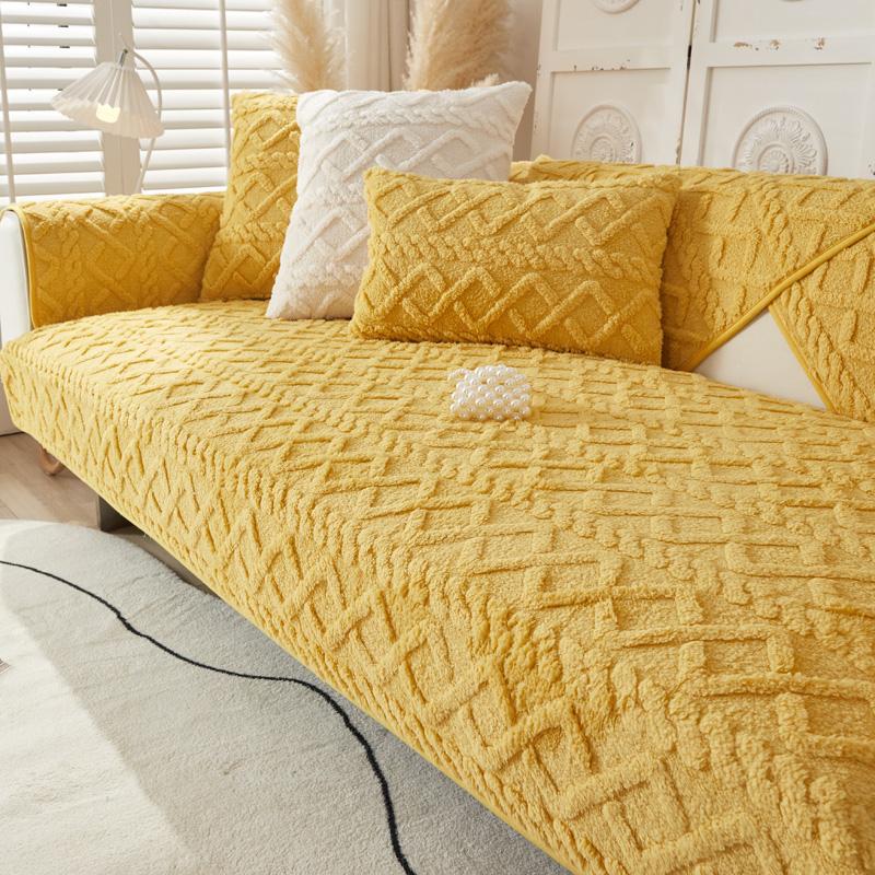 

Утолщенный плюшевый чехол для дивана, простой однотонный чехол для мебели, нескользящие чехлы для диванов, популярное жаккардовое полотенце для дивана, декор для гостиной 90x210cm жёлтый