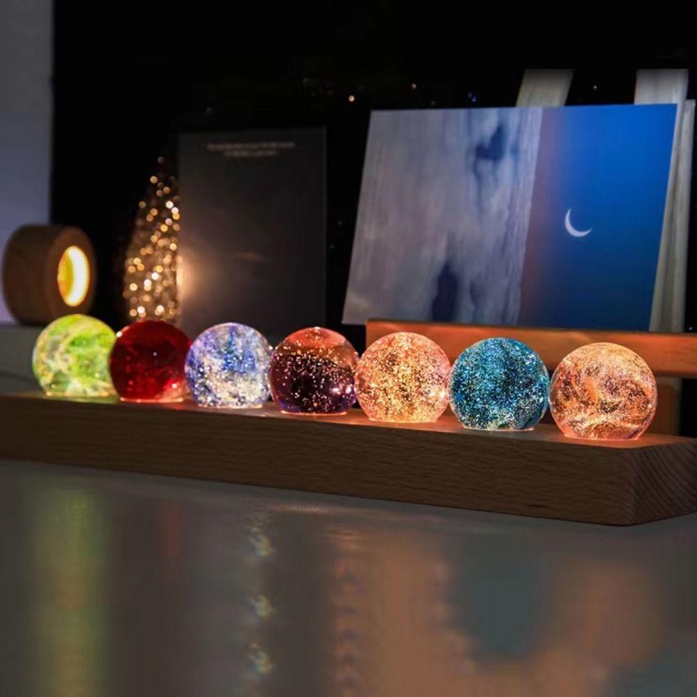 LED Wood Stand 7 Colorful Glass Ball Detachable Glaze Beads Glass Sphere Figurine  Tabletop