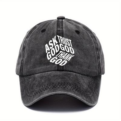 Hip Hop Unisex Baseball Cap with Letter Print Washed Out Vintage Dad Hat Solid Color Adjustable Casual Sports Cap