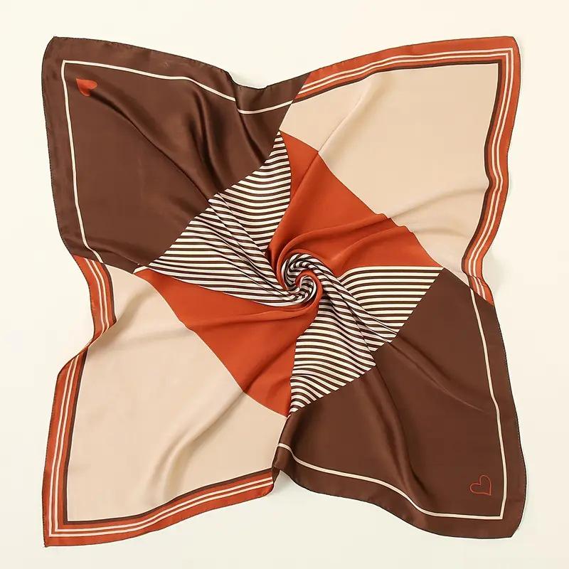 Women's Korean Style Retro Printed Imitation Silk Scarf for Professional and Casual Use