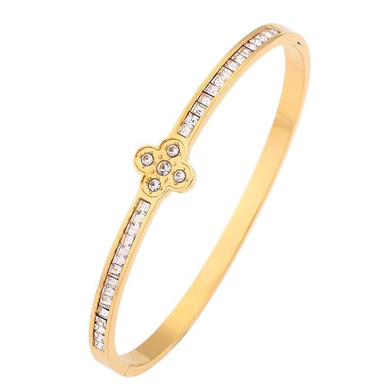Minimalist gold word full diamond  women's European and American fashion titanium steel four-leaf clover light luxury versatile girlfriend 