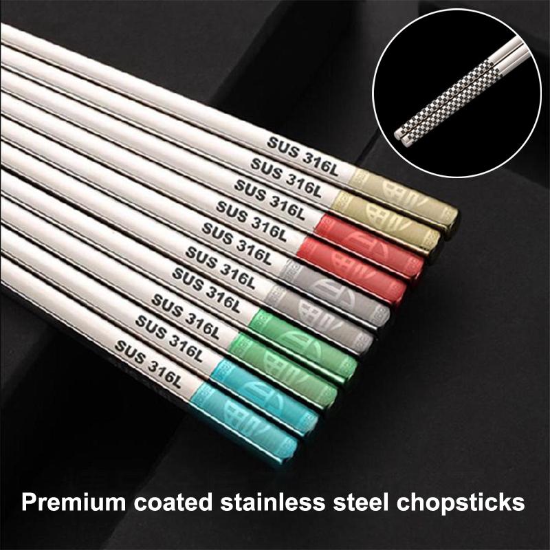 1 Pair Chinese Chopsticks 304/316Stainless Steel Non-Slip Sushi Chopstick Korean Japanese Food Metal Sticks Kitchen Tableware