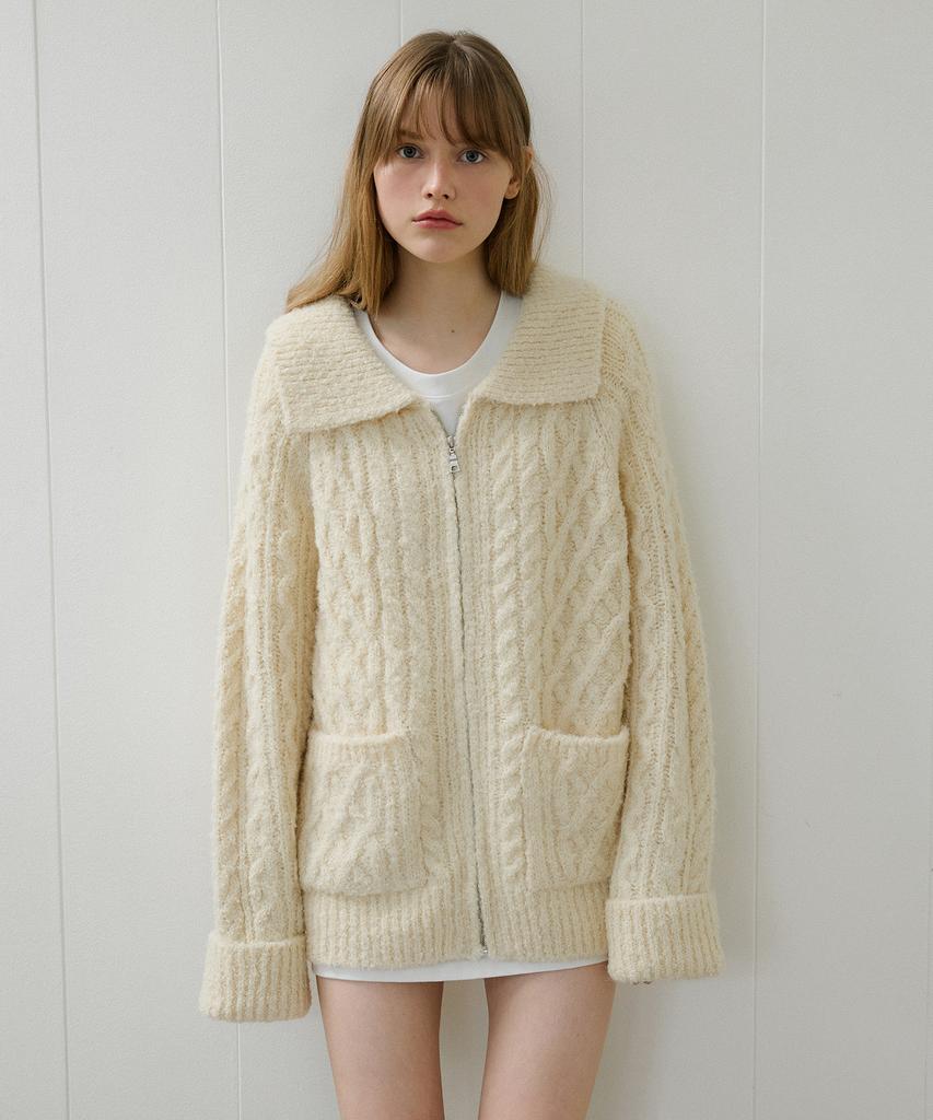 LETTERA Alpaca Wool Bookle Knit Zip-Up_2Color