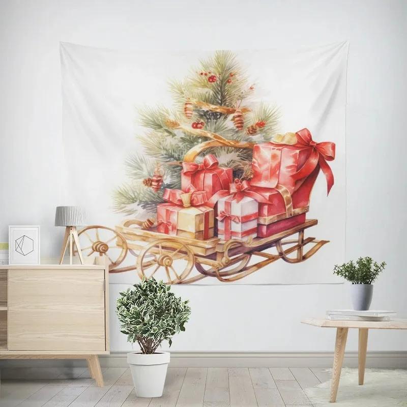 Neujahr Weihnachten Cartoon Weihnachtsmann Schlitten Muster Wandteppich Wohnzimmer Sofa Heimdekor Weihnachtsgeschenk