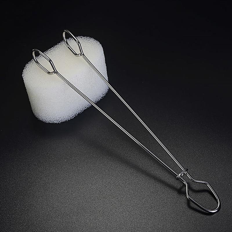 Sponge Clip Bottle Brushes Cup Scrubber Long Stainless Steel Handle Wineglass Cleaner Replaceable Head Kitchen Cleaning Tools