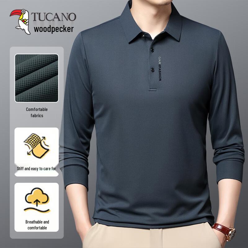 TUCANO Men's Seamless Wrinkle-Free Long Sleeve Polo Shirt