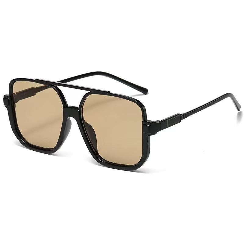 Korean Retro Tea-Colored Women's Fashionable Half-Frame Sunglasses - Trendy, High-End Feel, Street Style, Large Frame, Slimming Design