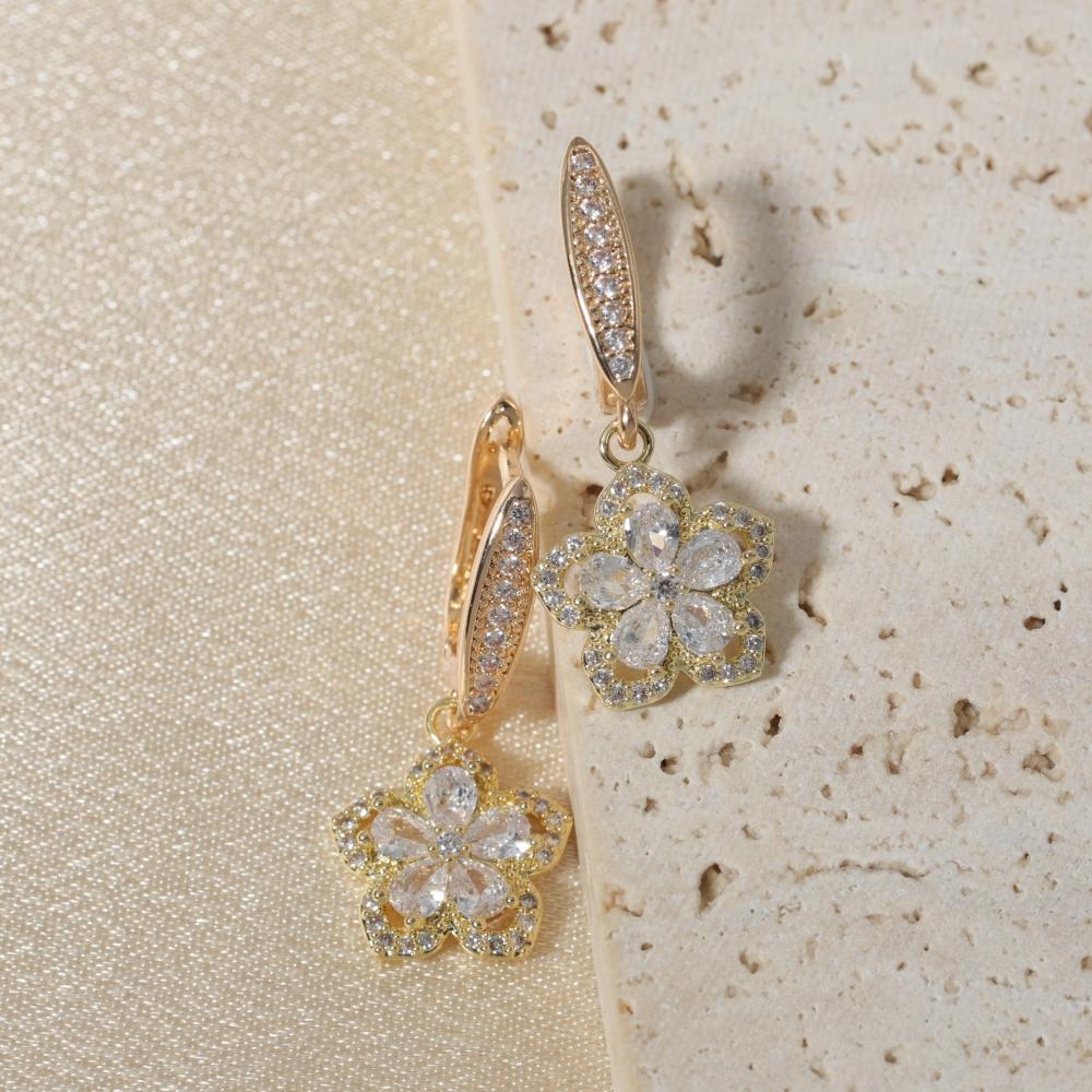 Luxury Flowers Dangle Earrings for Women Zirconia Earring Jewelry Wedding Party Accessories