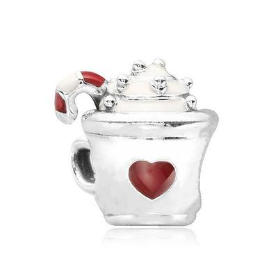 797523ENMX Warmer Kakao Weiß Rot Emaille Silber Anhänger