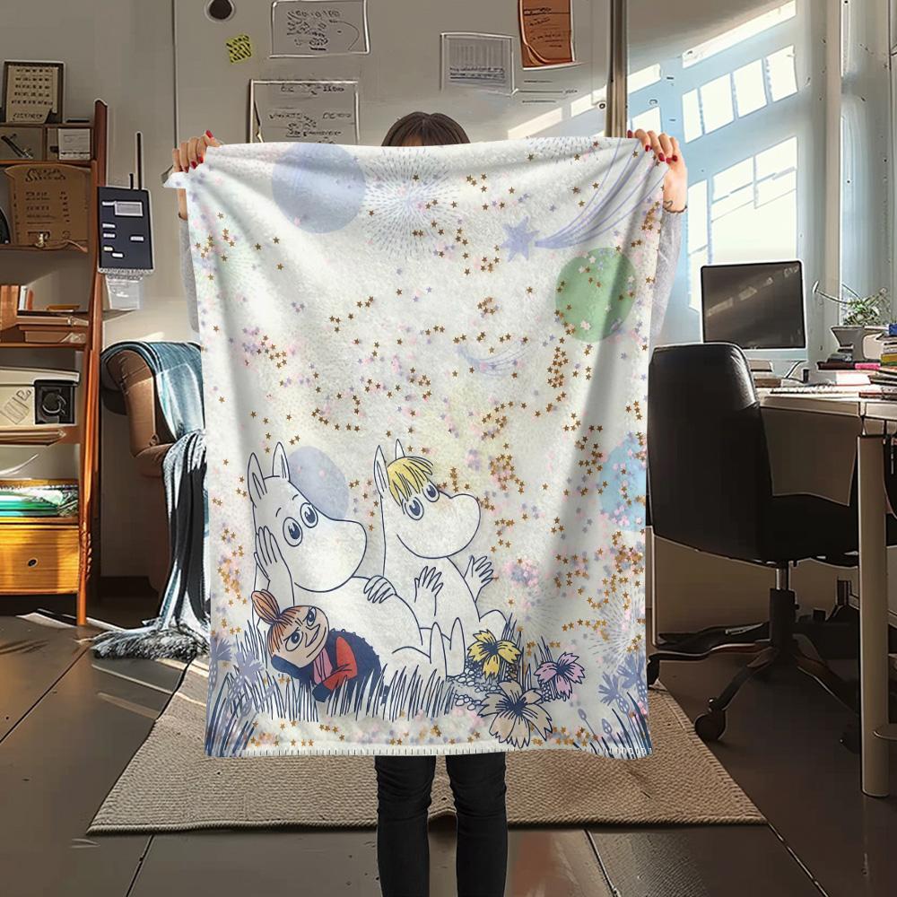Moomin2 Flannel Blanket, High quality Comfortable for All Seasons, Home Decor, Warmth and Comfort
