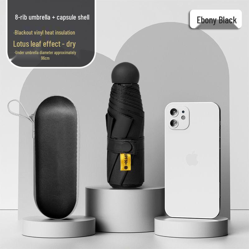 Lätt UV-skyddande Kapselparaply - Bärbart Dubbelanvändningssolskydd för Kvinnor, Soliga och Regniga Dagar