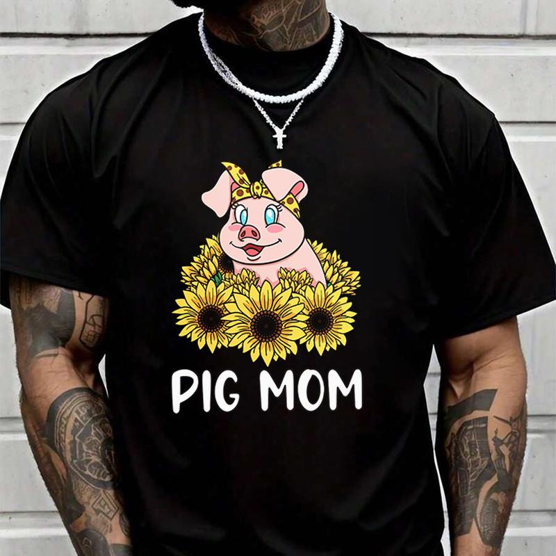 Men Women Moto Pig Mom Cute Piggy T Shirt Clothing Casual Tees T-Shirt Hip Hop Tshirt Streetwea