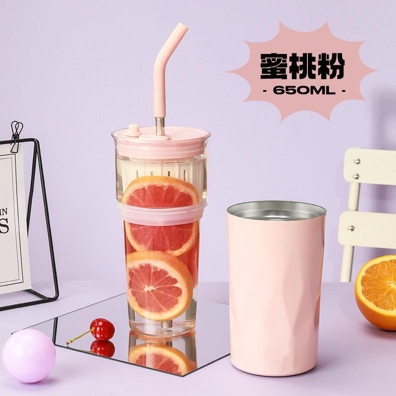 Spot Stainless Steel Thermos Cup Glass Car Large Capacity Tea Separation Tea Cup Portable Straw Cup