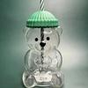 Cute Cartoon Bear Glass Cup Straw For Coffee Juice Tea Creative Drinkware Christmas Decoration with Kid Friendly Entertaining Fun Play Safe