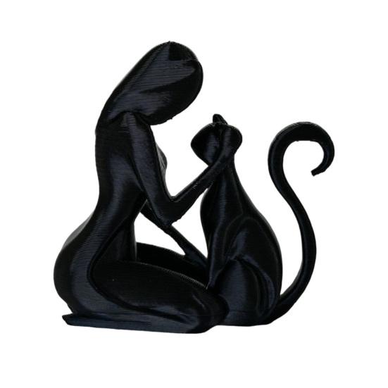 Jijijing 3D Printed Sculpture, One-Piece Molding Desktop Figure, Abstract Woman Cat Art Ornament for Home Decor Gift