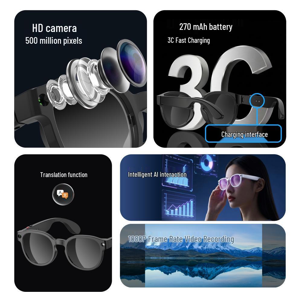 Smart AI Glasses with WiFi, 200W Camera, Video Recording, Anti-Shake, and Translation