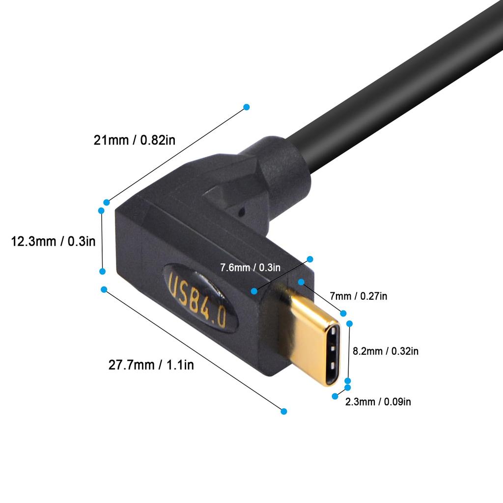 Duttek Right Angle USB C To USB C Coiled Cable for Thunderbolt 3 Right Angle Type C Male To Male Coiled Cable Supports Video and 240W PD Fast 40Gbps,