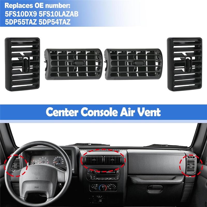 Dash Air Vent Grille Center Console For Jeep Wrangler TJ 1997-2006 Cherokee XJ 1997-2001 Louver 5FS10DX9 5DP55TAZ