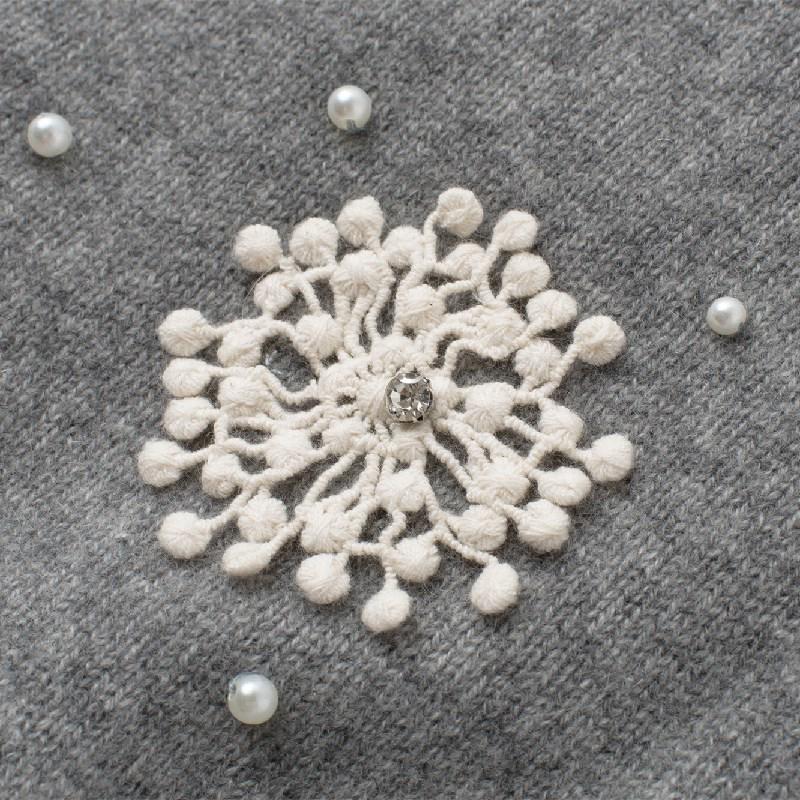 2025 Women's Cashmere Openwork Flower Cardigan - Solid Color, Round Neck, Long Sleeve, Warm Sweater