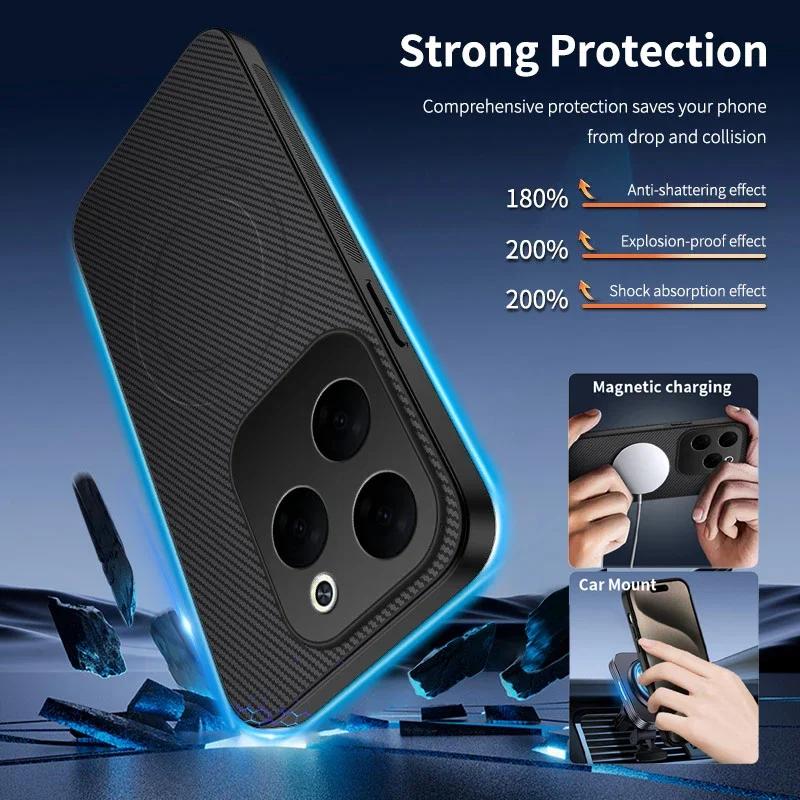Carbon Fiber Texture Phone Case For Infinix HOT 40 Pro 40i Magnetic Wireless Charging Shockproof Matte Silicone Soft Cover Cases