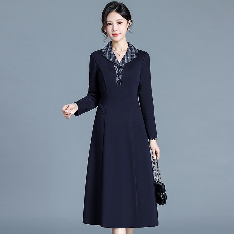 Весна 2026 Большой размер Корейский стиль Элегантное женское облегающее платье до колен 4XL темно-синий