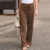 New Style Women's Trousers, Summer European And American Elastic Waist, Solid Color Cotton And Linen Belt, Wide-leg Pants, Loose Casual Pants